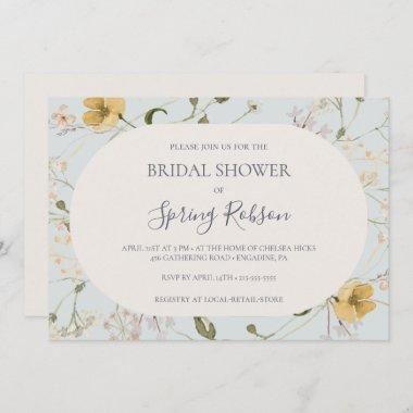 Spring Wildflower | Blue Horizontal Bridal Shower Invitations