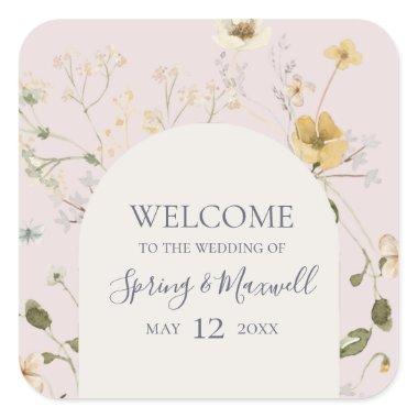 Spring Wildflower | Blush Wedding Welcome Square Sticker