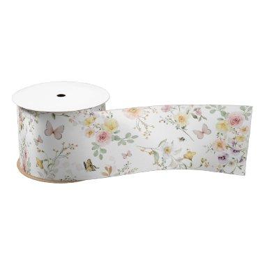 Spring Wildflower Butterfly Flower Garden Greenery Satin Ribbon