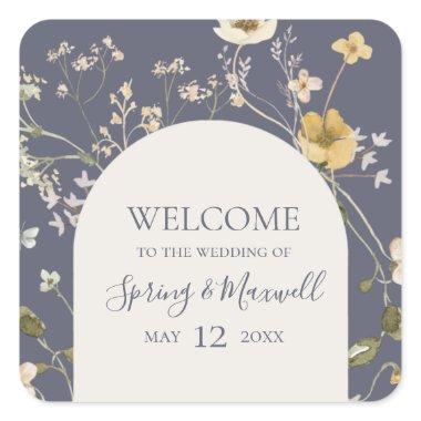 Spring Wildflower | Dusty Purple Wedding Welcome Square Sticker