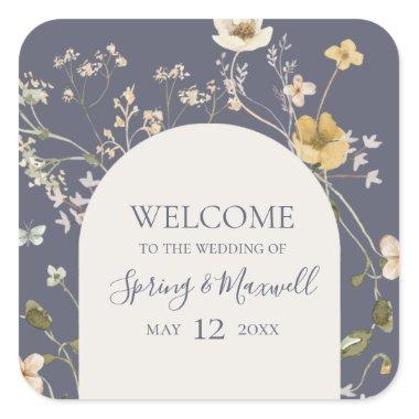 Spring Wildflower | Dusty Purple Wedding Welcome Square Sticker