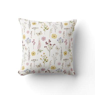 Spring Wildflower Greenery Meadow Flower Garden Throw Pillow