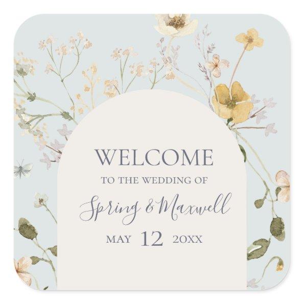 Spring Wildflower | Light Blue Wedding Welcome Square Sticker