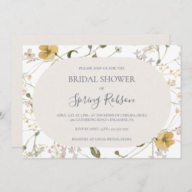 Spring Wildflower | White Horizontal Bridal Shower Invitations
