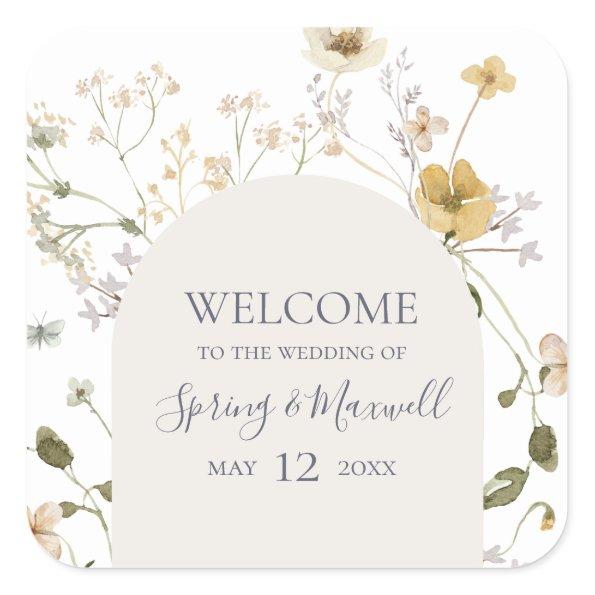 Spring Wildflower | White Wedding Welcome Square Sticker