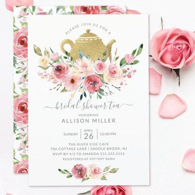 Springtime Peonies Rose Floral Bridal Shower Tea Invitations