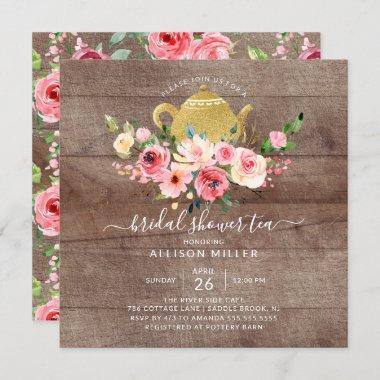 Springtime Peonies Rose Floral Bridal Shower Tea Invitations