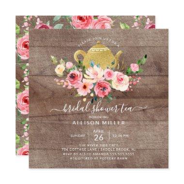 Springtime Peonies Rose Floral Bridal Shower Tea Invitations