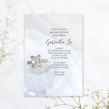 Square Diamond Ring Pillar Crystal Bridal Shower Invitations