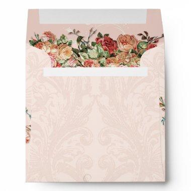 Square Elegant Blush Vintage Floral Roses Damask Envelope