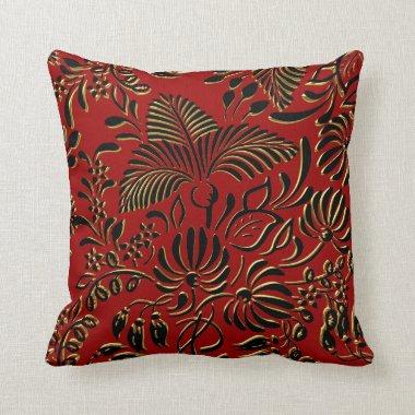 Square Pillow Floral Red Black Gold Asian