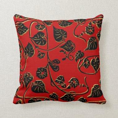 Square Pillow Floral Red Black Gold Asian 2