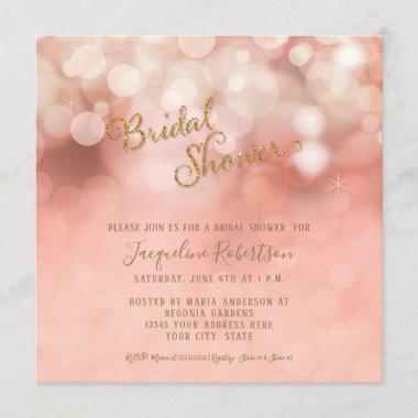 Square Pink Pastel Bokeh Sparkle Bridal Shower Invitations