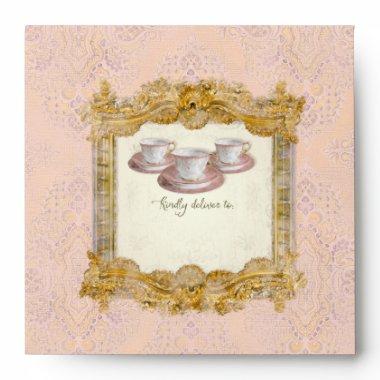 Square Tea Party Bridal Shower Royal Palace Gold Envelope