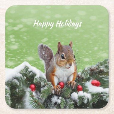 Squirrel Christmas Holidays Paper Coaster