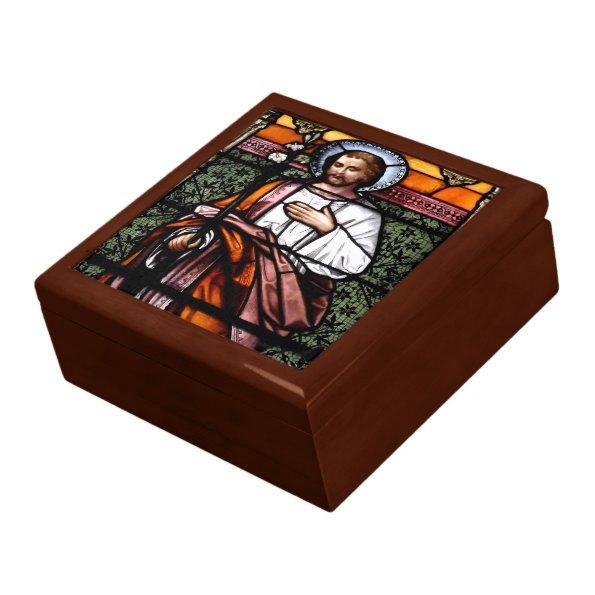 St. Joseph pray for us - stained glass window Keepsake Box