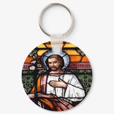 St. Joseph pray for us - stained glass window Keychain