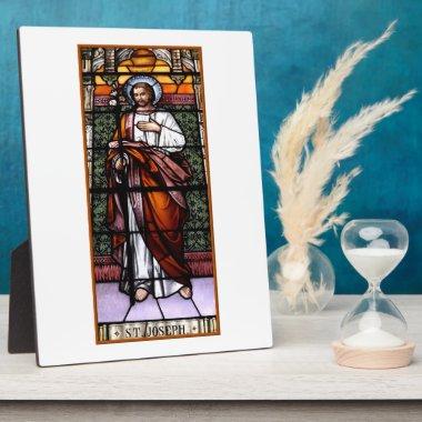 St. Joseph pray for us - stained glass window Plaque