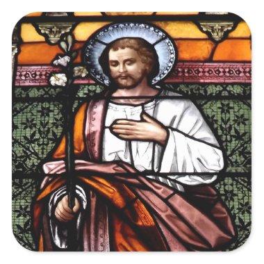 St. Joseph pray for us - stained glass window Square Sticker