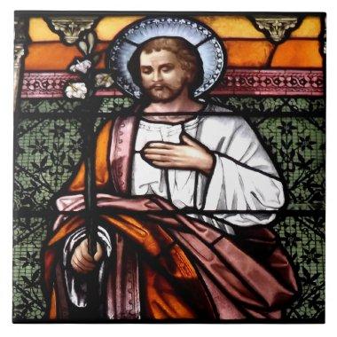 St. Joseph pray for us - stained glass window Tile
