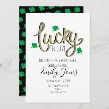 St Patrick Day Lucky In Love Gold Bridal Shower  Invitations