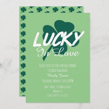 St Patrick Day Lucky In Love Green Bridal Shower Invitations