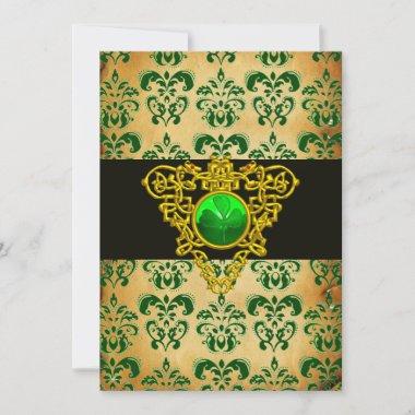 ST. PATRICK'S CELTIC HEART Green Damask Parchment Invitations