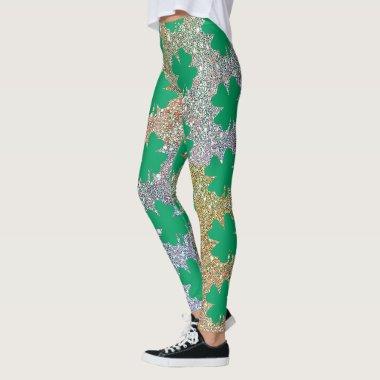 St Patrick's Day Green Gold Glitter Shamrock Leaf Leggings