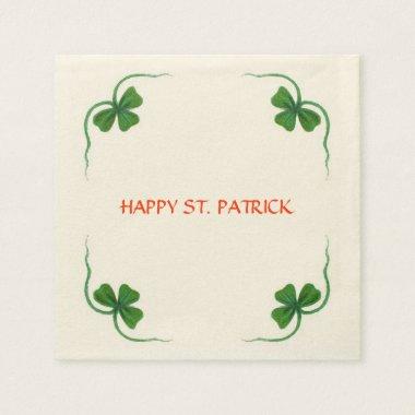 ST PATRICK'S DAY PARTY shamrock white green Paper Napkins