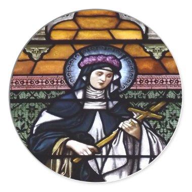 St. Rose of Lima -pray for us-stained glass window Classic Round Sticker