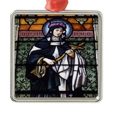 St. Rose of Lima -pray for us-stained glass window Metal Ornament