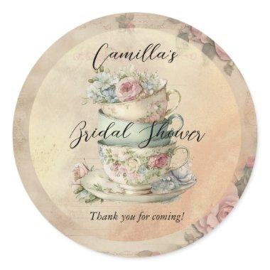 Stacked Floral Teacups Ephemera  Classic Round Sticker