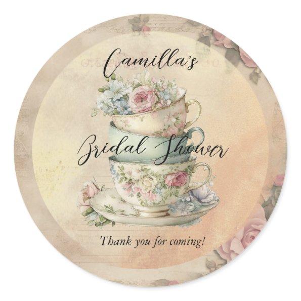 Stacked Floral Teacups Ephemera  Classic Round Sticker