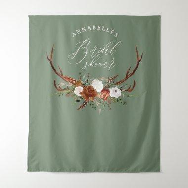 Stag green terracotta floral rustic bridal shower tapestry