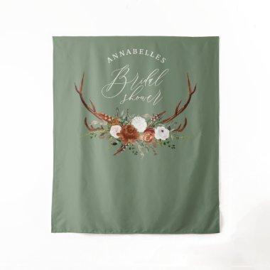 Stag green terracotta floral rustic  tapestry