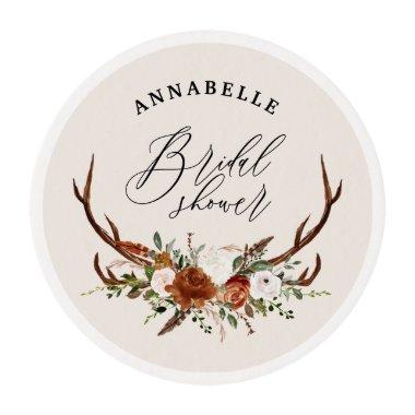 Stag rustic black rust botanical bridal shower cla edible frosting rounds