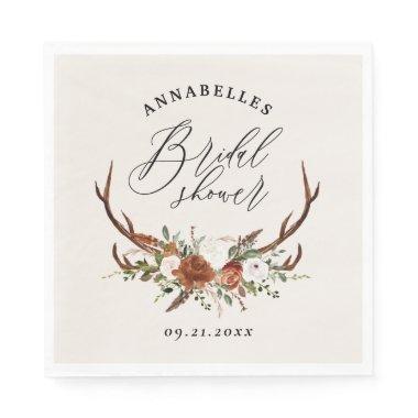 Stag rustic black rust botanical  napkins