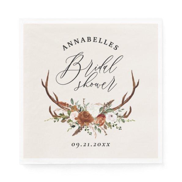 Stag rustic black rust botanical  napkins