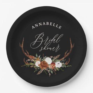 Stag rustic black rust botanical bridal shower paper plates