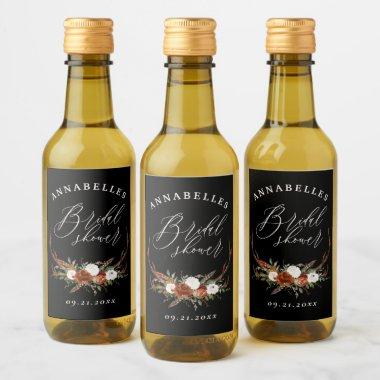 Stag rustic black rust botanical bridal shower wine label