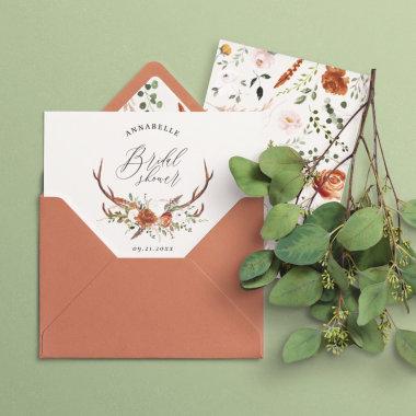 Stag terracotta rust floral elegant bridal shower Invitations