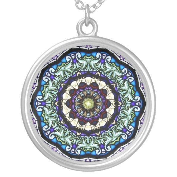 Stained Glass Kaleidoscope #2 Silver Plated Necklace