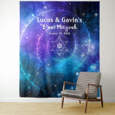 Star of David Purple Blue Galaxy Photo Backdrop