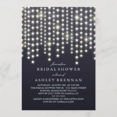 Star String Lights Dark Blue Bridal Shower Invitations