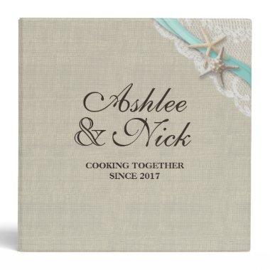 Starfish and Aqua Ribbon Printed Recipe 3 Ring Binder