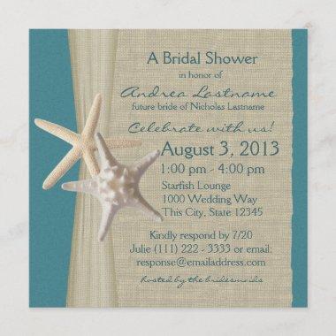 Starfish and Burlap Look Bridal Shower Invitations