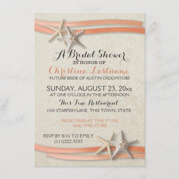 Starfish and Coral Ribbon Bridal Shower Invitations