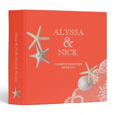 Starfish and Lace Beach Recipes Coral 3 Ring Binder