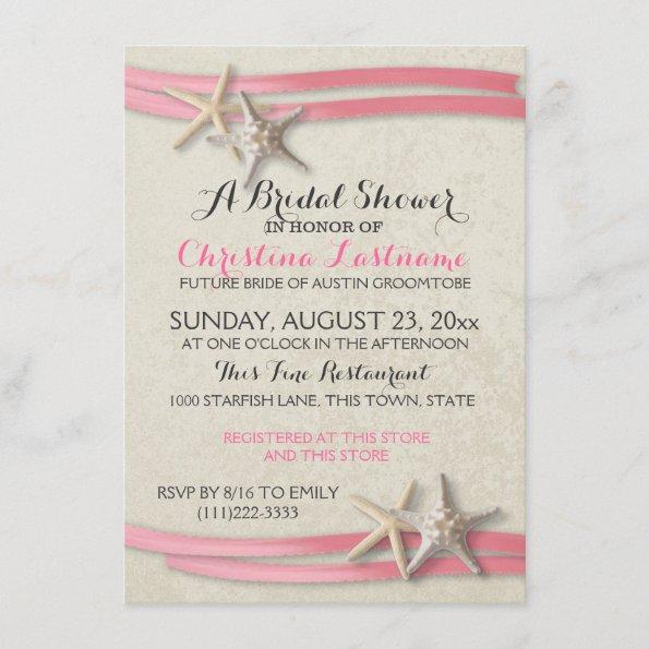 Starfish and Pink Ribbon Bridal Shower Invitations