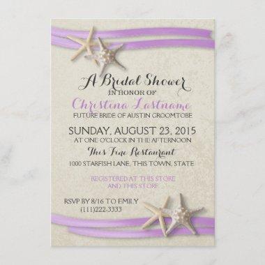 Starfish and Purple Ribbon Bridal Shower Invitations
